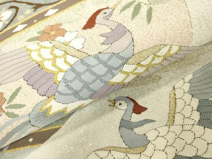 平和屋着物●爪掻き本綴れ　六通柄袋帯　鳳凰花唐草文　金銀糸　正絹　逸品　DABJ7976fe