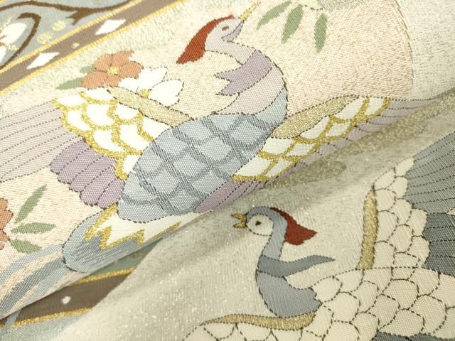 平和屋着物●爪掻き本綴れ　六通柄袋帯　鳳凰花唐草文　金銀糸　正絹　逸品　DABJ7976fe
