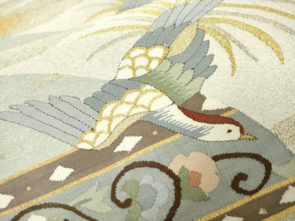 平和屋着物●爪掻き本綴れ　六通柄袋帯　鳳凰花唐草文　金銀糸　正絹　逸品　DABJ7976fe