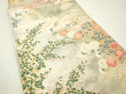 平和屋着物▼六通柄袋帯　唐織　琳派秋草図の世界　金銀糸　引箔　正絹　逸品　DABJ7978fe