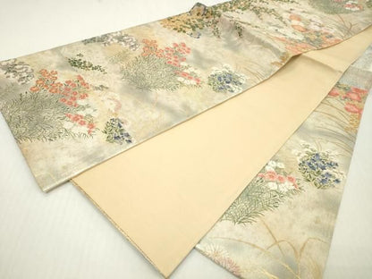 平和屋着物▼六通柄袋帯　唐織　琳派秋草図の世界　金銀糸　引箔　正絹　逸品　DABJ7978fe