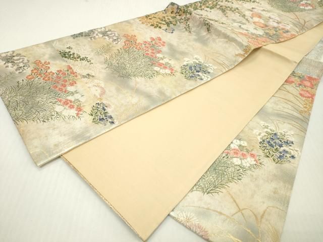 平和屋着物▼六通柄袋帯　唐織　琳派秋草図の世界　金銀糸　引箔　正絹　逸品　DABJ7978fe