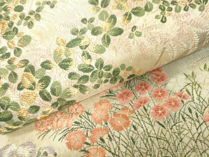 平和屋着物▼六通柄袋帯　唐織　琳派秋草図の世界　金銀糸　引箔　正絹　逸品　DABJ7978fe