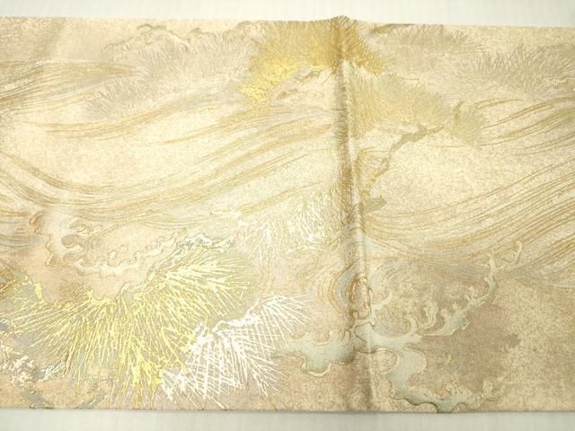 平和屋着物●金彩友禅　卓越技能者・名工・和田光正　六通柄袋帯　群鶴松文　金銀彩　正絹　逸品　DABJ7983fe