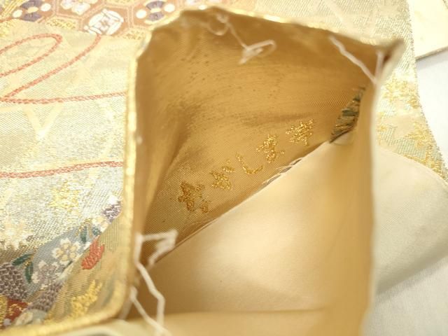 平和屋着物▼西陣　長嶋成織物　ながしま帯　六通柄袋帯　御所の響　金糸　正絹　逸品　DABJ7988fe