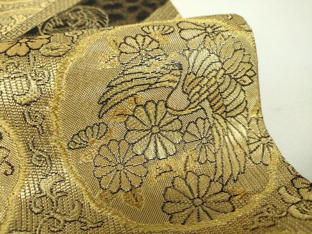 平和屋着物▼佐賀錦　六通柄袋帯　花鳥丸文　金糸　正絹　逸品　DABJ8006ps