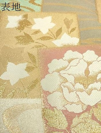 平和屋着物▼六通柄袋帯　色紙重ね飛鶴花文　金糸　正絹　逸品　DABJ8014ps