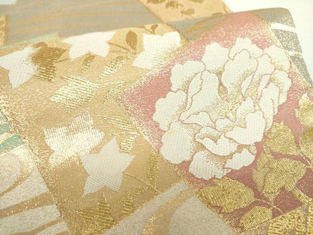 平和屋着物▼六通柄袋帯　色紙重ね飛鶴花文　金糸　正絹　逸品　DABJ8014ps