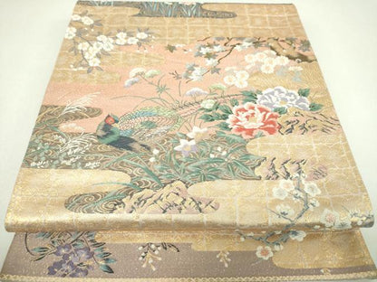平和屋着物▼六通柄袋帯　唐織　九百錦　御苑障壁画文　金糸　正絹　逸品　DABJ8015ps