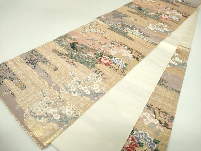 平和屋着物▼六通柄袋帯　唐織　九百錦　御苑障壁画文　金糸　正絹　逸品　DABJ8015ps