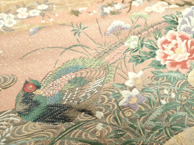 平和屋着物▼六通柄袋帯　唐織　九百錦　御苑障壁画文　金糸　正絹　逸品　DABJ8015ps