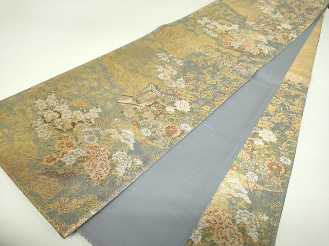 平和屋着物▼六通柄袋帯　伯楽色紙取文　金糸　正絹　逸品　DABJ8017ps