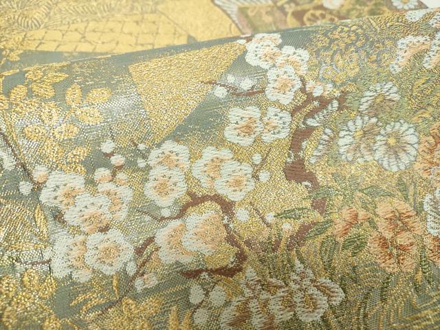 平和屋着物▼六通柄袋帯　伯楽色紙取文　金糸　正絹　逸品　DABJ8017ps