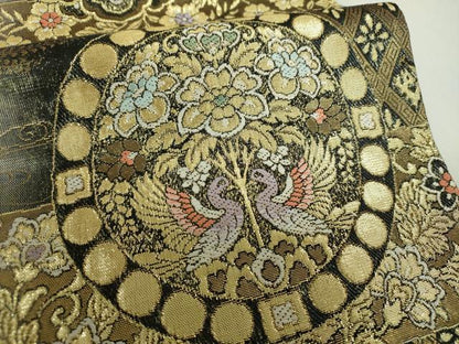 平和屋着物▼六通柄袋帯　狩猟連珠　花鳥文　金銀糸　正絹　逸品　DABJ8022ps