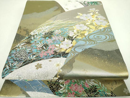 平和屋着物▼六通柄袋帯　秀花　金銀糸　正絹　逸品　DABJ8023ps