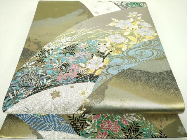 平和屋着物▼六通柄袋帯　秀花　金銀糸　正絹　逸品　DABJ8023ps