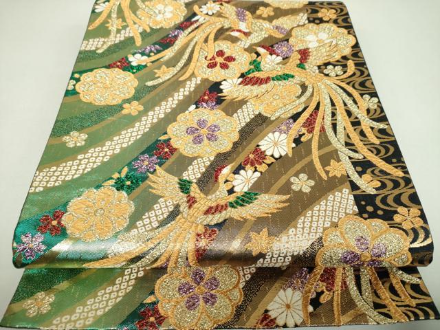 平和屋着物▼六通柄袋帯　鳳凰花文　金糸　正絹　逸品　DABJ8024ps