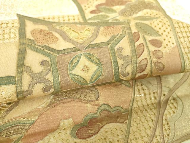 平和屋着物▼中国三大刺繍　スワトウ相良刺繍　汕頭相良刺繍　総刺繍　太鼓柄袋帯　地紙重ね短冊花文　金彩　正絹　逸品　DABJ8026ps