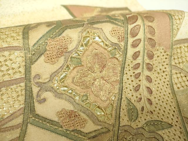 平和屋着物▼中国三大刺繍　スワトウ相良刺繍　汕頭相良刺繍　総刺繍　太鼓柄袋帯　地紙重ね短冊花文　金彩　正絹　逸品　DABJ8026ps