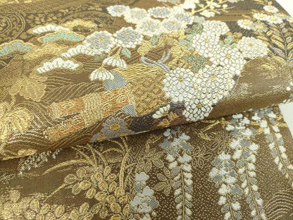 平和屋着物▼六通柄袋帯　唐織　道長花文　金糸　やまと誂製　正絹　逸品　DABJ8027ps