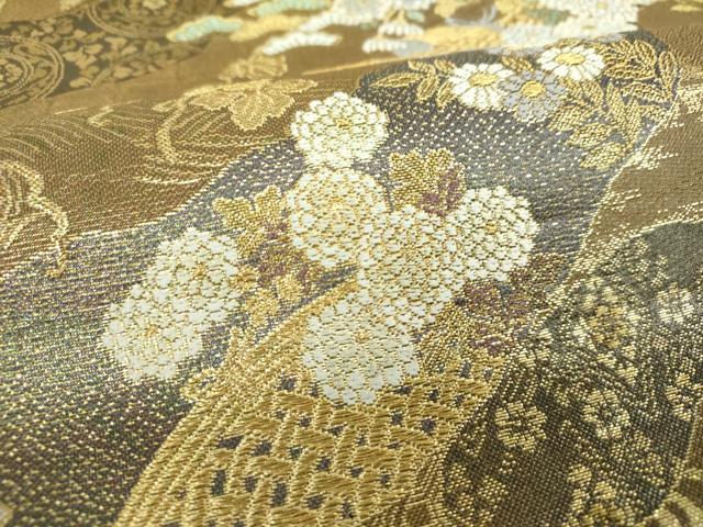 平和屋着物▼六通柄袋帯　唐織　道長花文　金糸　やまと誂製　正絹　逸品　DABJ8027ps