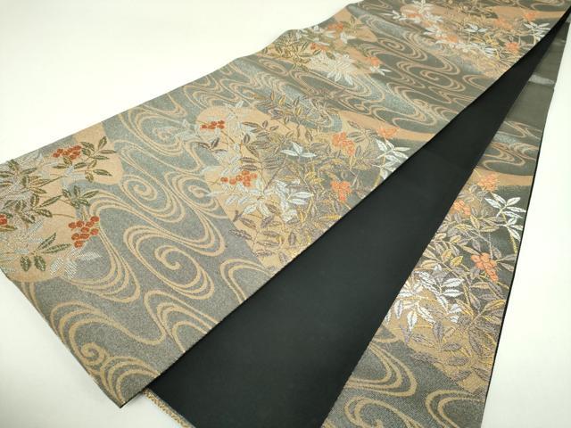 平和屋着物▼六通柄袋帯　流水南天文　金銀糸　正絹　逸品　DABJ8028ps