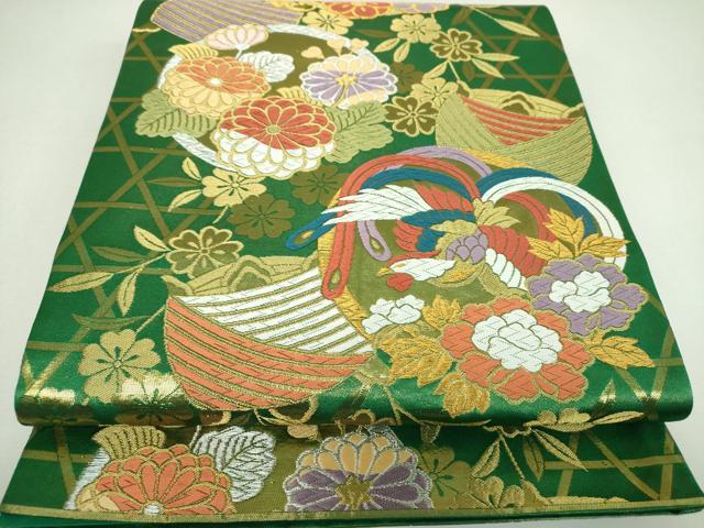 平和屋着物▼六通柄袋帯　唐織　舞蝶鳳凰糸車花文　金銀糸　正絹　逸品　DABJ8036ps