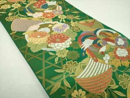 平和屋着物▼六通柄袋帯　唐織　舞蝶鳳凰糸車花文　金銀糸　正絹　逸品　DABJ8036ps