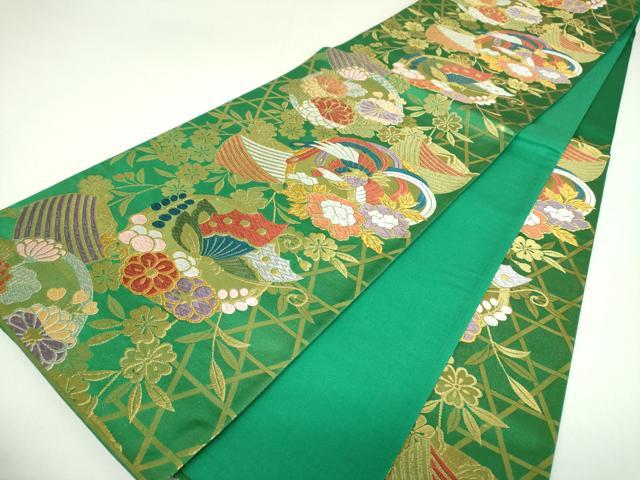 平和屋着物▼六通柄袋帯　唐織　舞蝶鳳凰糸車花文　金銀糸　正絹　逸品　DABJ8036ps