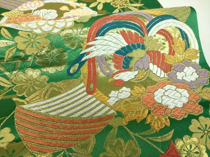 平和屋着物▼六通柄袋帯　唐織　舞蝶鳳凰糸車花文　金銀糸　正絹　逸品　DABJ8036ps