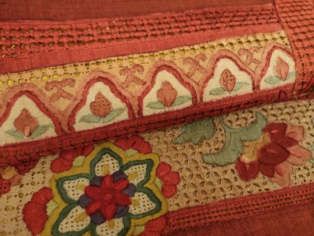 平和屋着物●中国三大刺繍　スワトウ刺繍　汕頭刺繍　総刺繍　太鼓柄袋帯　紬地　正倉院花文　正絹　逸品　DABJ8043ps