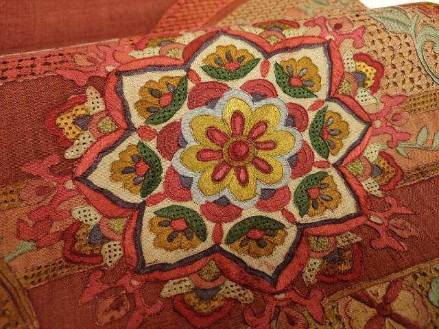 平和屋着物●中国三大刺繍　スワトウ刺繍　汕頭刺繍　総刺繍　太鼓柄袋帯　紬地　正倉院花文　正絹　逸品　DABJ8043ps