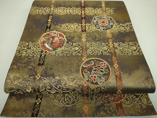 平和屋着物▼六通柄袋帯　正倉院舞蝶花鳥文　金糸　引箔　正絹　逸品　DABJ8044ps