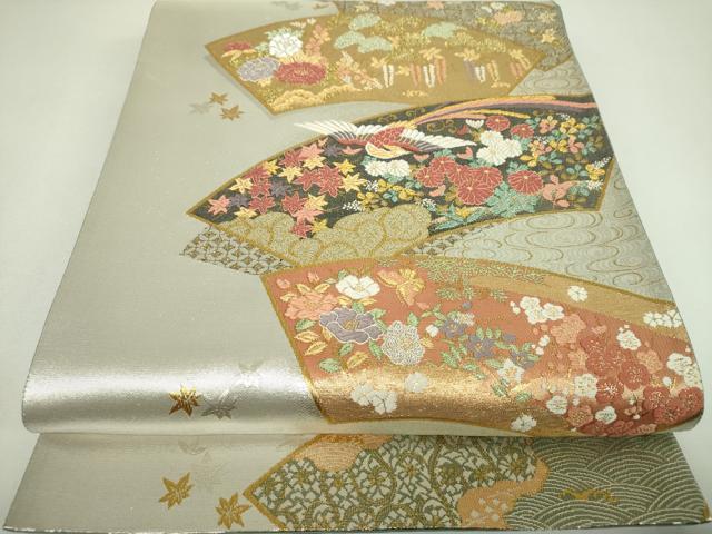 平和屋着物▼六通柄袋帯　唐織　地紙鳳凰花文　金銀糸　正絹　逸品　DABJ8045ps