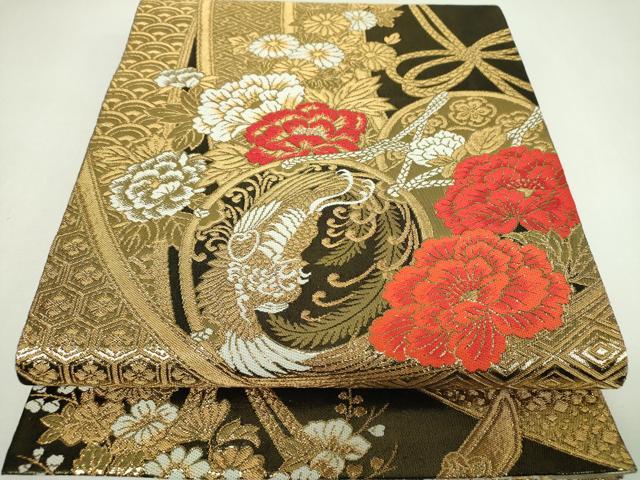 平和屋着物▼丸帯　几帳鳳凰花文　金糸　正絹　逸品　DABJ8050ps