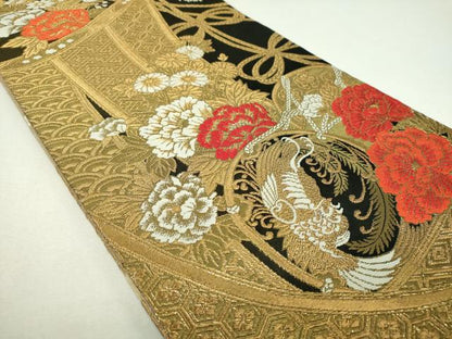 平和屋着物▼丸帯　几帳鳳凰花文　金糸　正絹　逸品　DABJ8050ps