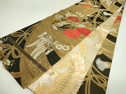 平和屋着物▼丸帯　几帳鳳凰花文　金糸　正絹　逸品　DABJ8050ps