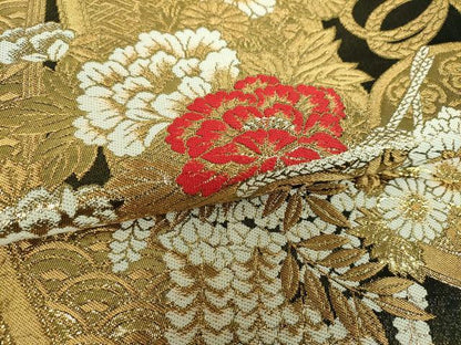 平和屋着物▼丸帯　几帳鳳凰花文　金糸　正絹　逸品　DABJ8050ps