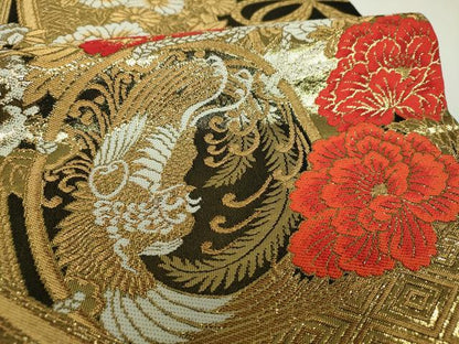 平和屋着物▼丸帯　几帳鳳凰花文　金糸　正絹　逸品　DABJ8050ps