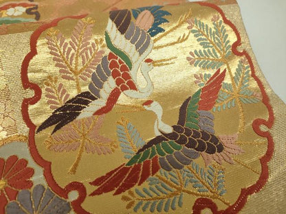 平和屋着物▼佐賀錦　両面　六通柄袋帯　唐織　松竹梅　雪輪宝尽くし花文　金銀糸　正絹　逸品　DABJ8052ps