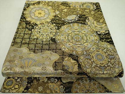 平和屋着物▼六通柄袋帯　鳳秀錦　黒地　金糸　正絹　逸品　DABJ8053ps