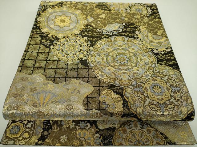 平和屋着物▼六通柄袋帯　鳳秀錦　黒地　金糸　正絹　逸品　DABJ8053ps