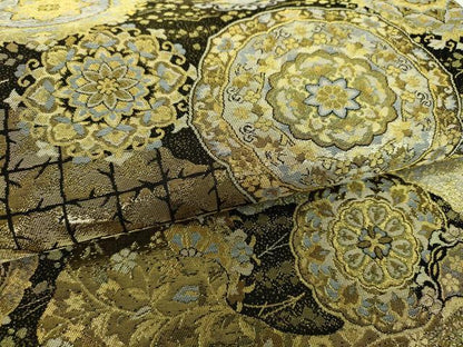 平和屋着物▼六通柄袋帯　鳳秀錦　黒地　金糸　正絹　逸品　DABJ8053ps