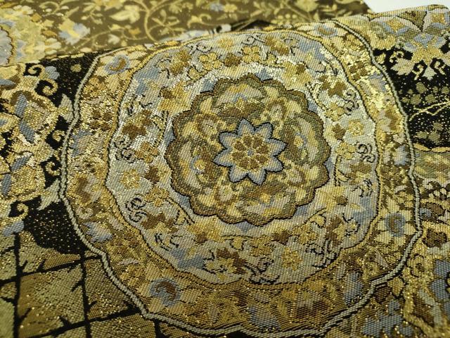 平和屋着物▼六通柄袋帯　鳳秀錦　黒地　金糸　正絹　逸品　DABJ8053ps
