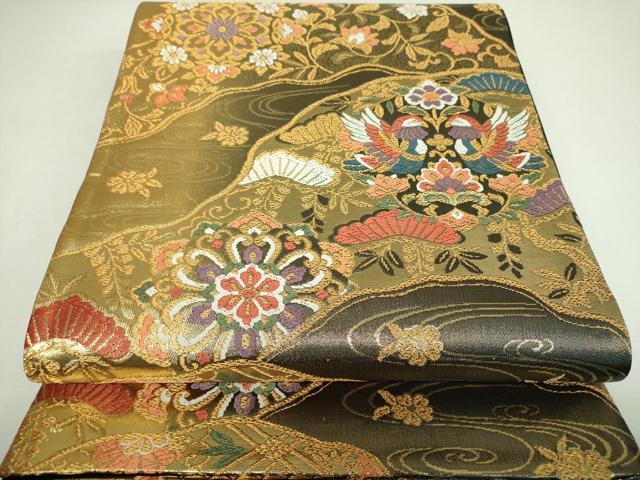 平和屋着物▼六通柄袋帯　唐織　正倉院花鳥文　金銀糸　正絹　逸品　DABJ8058ps
