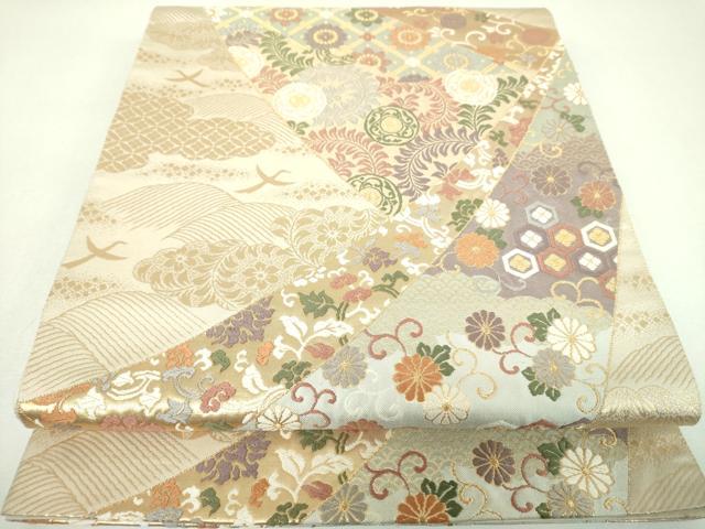 平和屋着物▼六通柄袋帯　唐織　花鳥文　金糸　正絹　逸品　DABJ8059ps