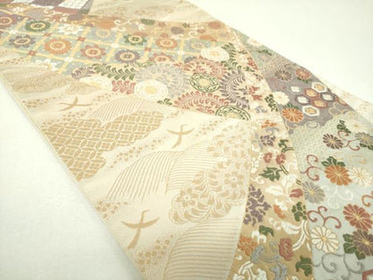 平和屋着物▼六通柄袋帯　唐織　花鳥文　金糸　正絹　逸品　DABJ8059ps