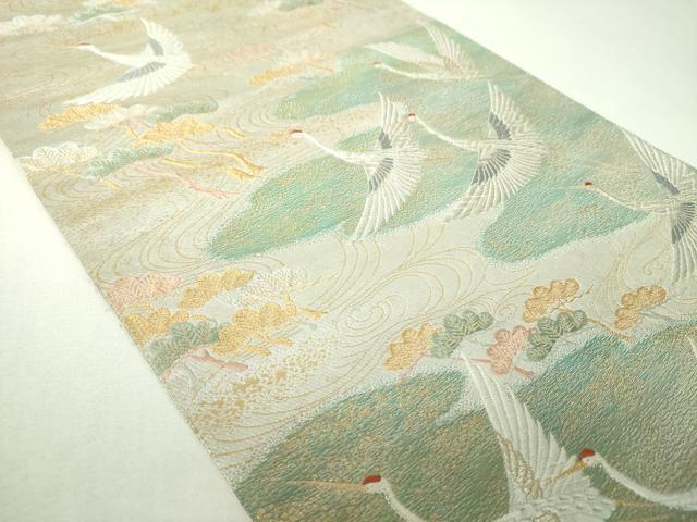 平和屋着物▼六通柄袋帯　唐織　流水群鶴松文　金糸　引箔　正絹　逸品　DABJ8069ps