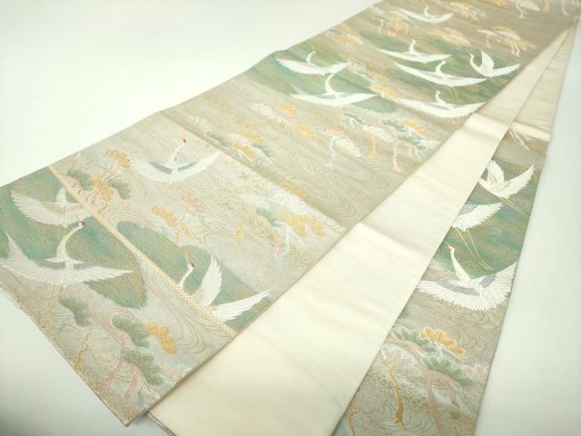 平和屋着物▼六通柄袋帯　唐織　流水群鶴松文　金糸　引箔　正絹　逸品　DABJ8069ps