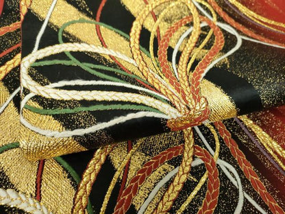 平和屋着物▼全通柄袋帯　結び紐文　金糸　正絹　逸品　DABJ8073ps